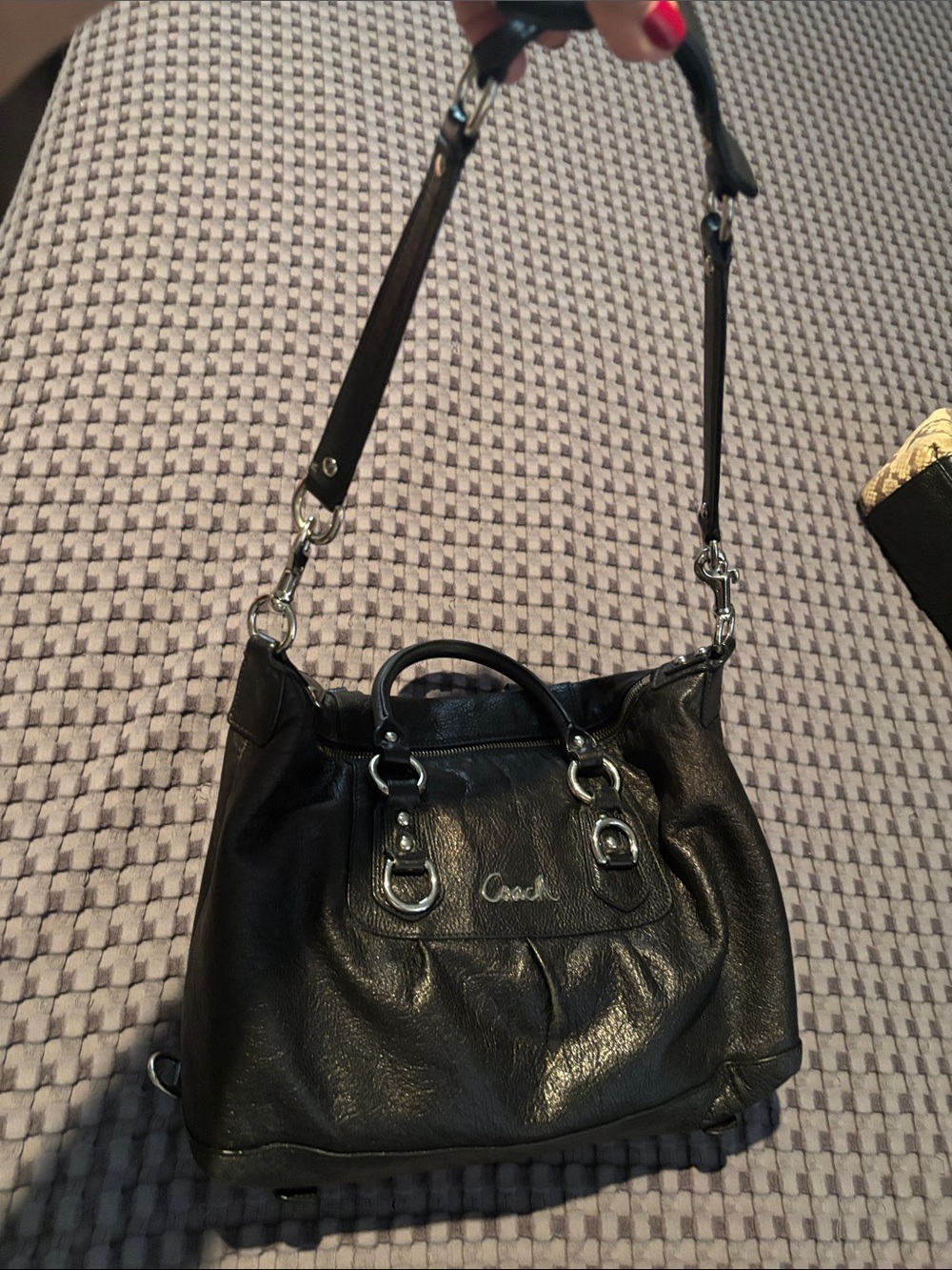 Coach Black Leather Shoulder Bag with Silver Hardware